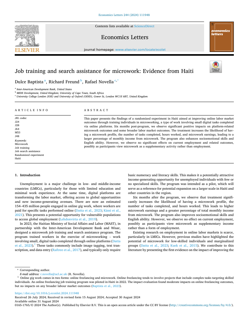 Job training and search assistance for microwork: Evidence from Haiti